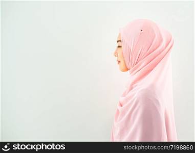 side view of asian young beauty muslim wear hijab