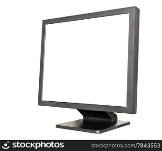 side view of black display with cut out screen isolated on white background