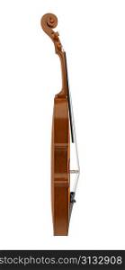 side view of brown violin isolated on white background