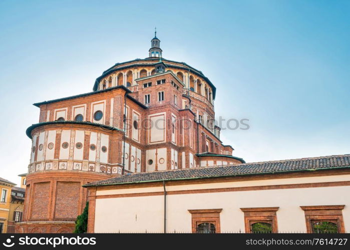 Side view of church Santa Maria delle grazie. Milan, Italy