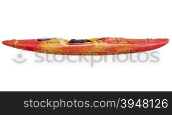 side view of crossover kayak (whitewater and river running kayak) isolated with a clipping path