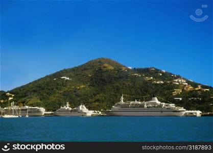 Side view of cruise ships, Charlotte Amalie, St. Thomas, U.S. Virgin Islands