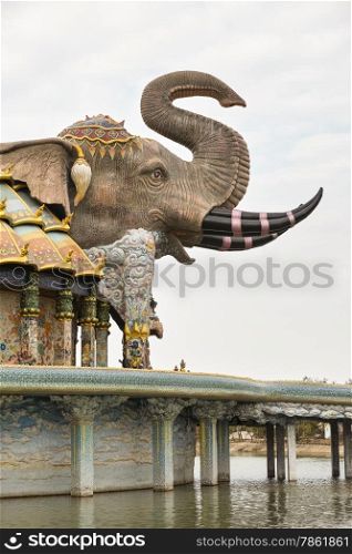 Side View of elephant dome of Wat Ban-Rai, Nakhon Ratchasima province, Thailand.