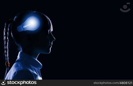 Side view of girl. Young thoughtful girl of school age with closed eyes