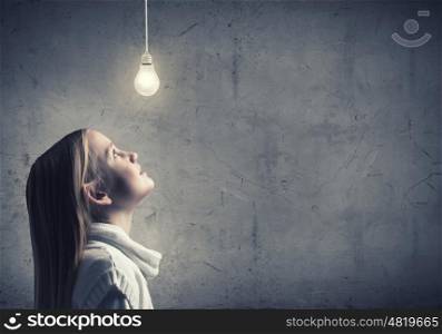 Side view of girl. Young thoughtful girl of school age with closed eyes