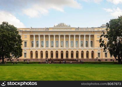 Side view of Mikhailovsky Palace (Russian Museum) in St. Petersburg, Russia
