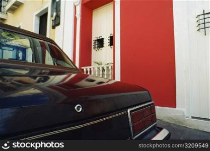 Side view of the trunk of a black car, Old San Juan, Puerto Rico