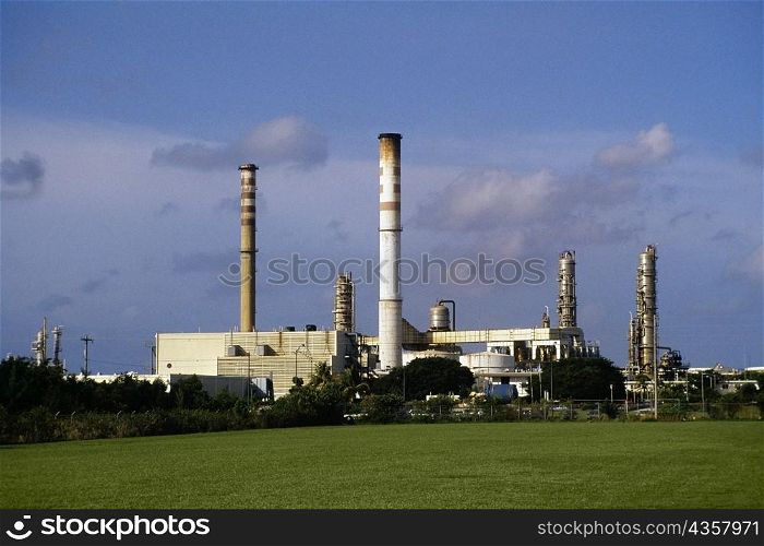 Side view of Uniroyal Chemical Plant on a sunny day, Paradise Island, Nassau, Bahamas