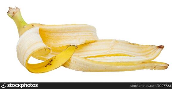 side view of yellow banana peel isolated on white background