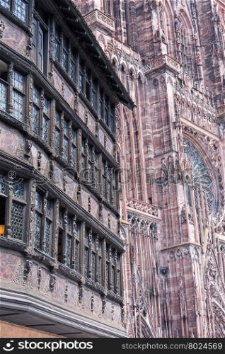 Side view on Strasbourg Cathedral is a Roman Catholic cathedral, Alsace, France