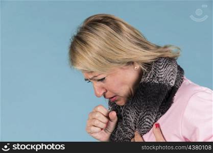 side view woman with cough sore throat feeling sick