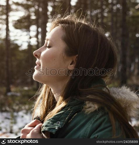 side view young woman nature