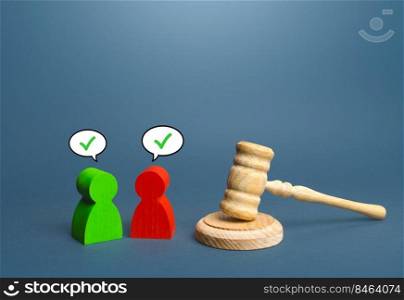 Sides to trial come to a compromise. Reaching consensus. Extrajudicial agreement. Withdrawal of the claim and settlement of the problem in a particular case. Resolution of disputes and conflicts.