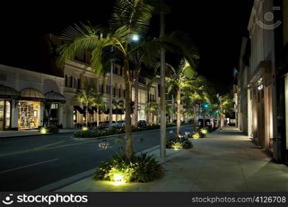 Sidewalk at the Rodeo Drive at night, Los Angeles, California, USA