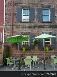 Sidewalk cafe in front of a building, Charlottetown, Prince Edward Island, Canada