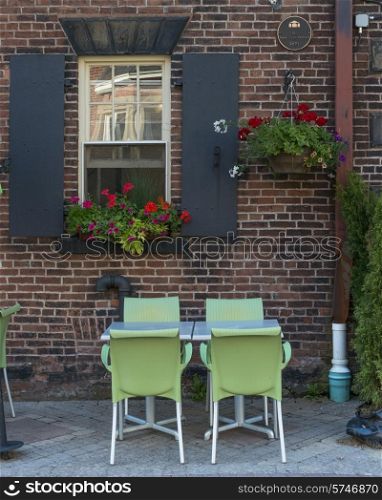 Sidewalk cafe in front of a building, Queens Square, Charlottetown, Prince Edward Island, Canada