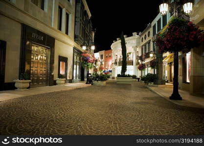 Sidewalk of Rodeo Drive at night, Los Angeles, California, USA