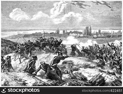 Siege of Danzig, vintage engraved illustration. History of France ? 1885.