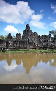 SIEM REAP, CAMBODIA - OCT 20, 2016: Faces of ancient Bayon Temple At Angkor Wat, Siem Reap, Cambodia