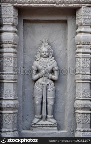 SIEM REAP, CAMBODIA - OCT 21, 2016: Apsara carvings status on the wall of Angkor temple in Siem Reap, Cambodia