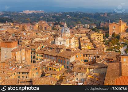 Siena. Aerial view of the city.. Aerial view of the city in the autumn day. Siena. Tuscany. Italy