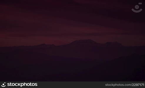 Sierra Nevada mountain range at night, Spain. Nature landscape. Popular tourist destination.. Spanish Sierra Nevada mountain range at night