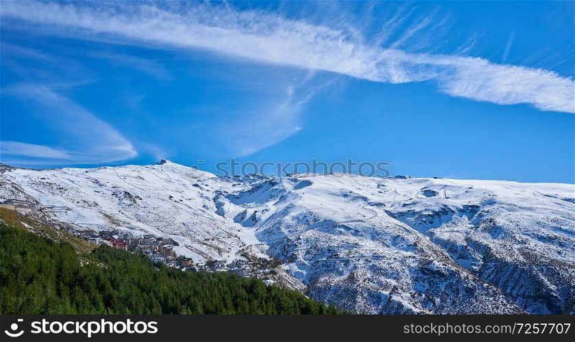 Sierra Nevada village and snow ski resort in Granada of Spain