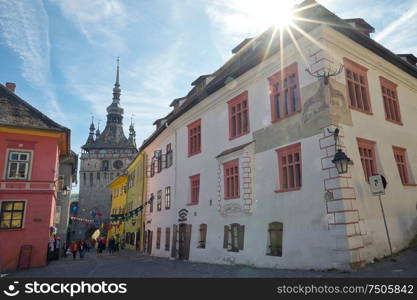 Sighisoara, Romania, October 12, 2019: Medieval Saxon Streets and Fortress View