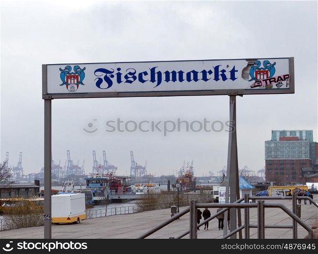Sign at the entrance to the Hamburg fish market . Fish Market Hamburg Shield