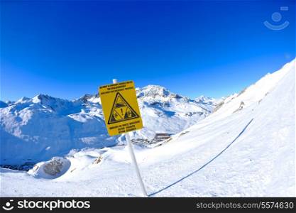 sign board at High mountains under fresh snow in the winter season