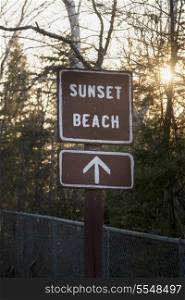 Sign board of Sunset Beach, Hecla Grindstone Provincial Park, Manitoba, Canada