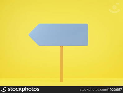 Sign directions blank road signs four arrows pointing different directions choice on yellow background, street and road signs traffic icon, 3D rendering illustration