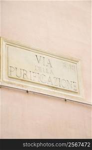 Sign for Via Della Purificazione in Rome, Italy.