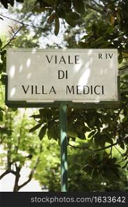 Sign for Viale di Villa Medici in Rome, Italy.