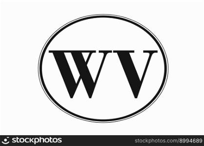 Sign of state of West Virginia for sticking on glass of car. Sign of West Virginia. vehicle badge. Abbreviation for state of West Virginia. car sticker. Abbreviation WV. Sign of state of West Virginia for sticking on glass of car. Abbreviation WV