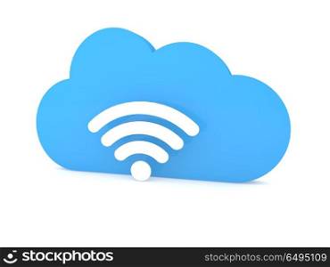 Sign of Wi-Fi signal and cloud .. Sign of Wi-Fi signal and cloud on a white background. 3d render illustration.
