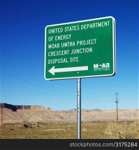 Sign pointing to Disposal site in Utah, USA.