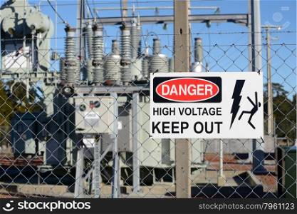 Signage warns people against accessing an electrical sub-station