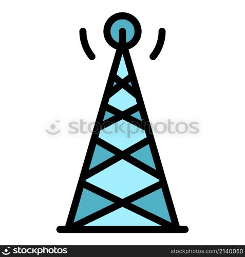 Signal tower icon. Outline signal tower vector icon color flat isolated. Signal tower icon color outline vector