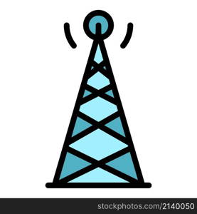 Signal tower icon. Outline signal tower vector icon color flat isolated. Signal tower icon color outline vector