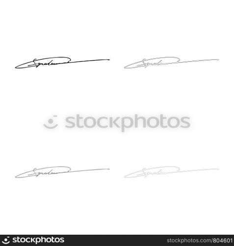 Signature handwriting icon outline set black grey color vector illustration flat style simple image