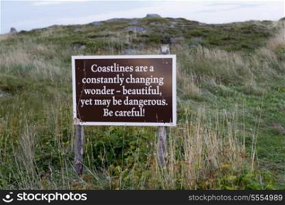 Signboard at coast, Ferryland, Calvert, Avalon Peninsula, Newfoundland And Labrador, Canada