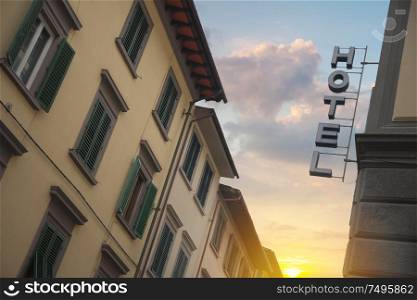 Signboard Hotel. City of Florence. Italy