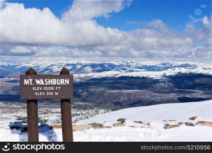 Signpost at the top of Mt Washburn in Yellowstone National Park, Wyoming