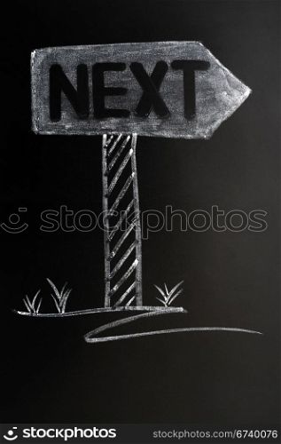 Signpost drawn in white chalk on a blackboard