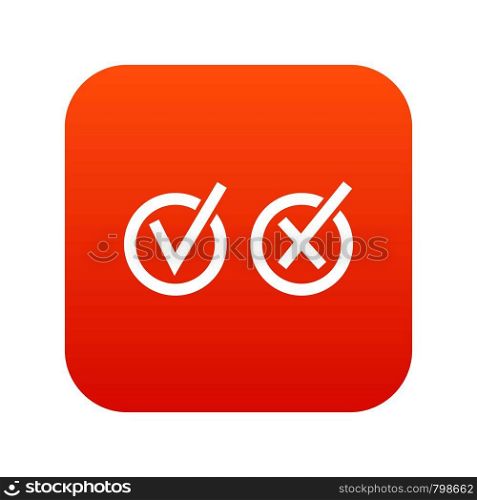 Signs of choice of tick and cross in circles icon digital red for any design isolated on white vector illustration. Signs of choice of tick and cross in circles icon digital red
