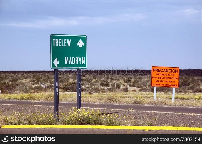 Signs on the highway in Argentina near Madryn