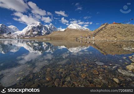 SIKKIM, INDIA, May 2014, People at Gurudongmar lake, one of the highest lakes in the world at an altitude of 17,800 ft