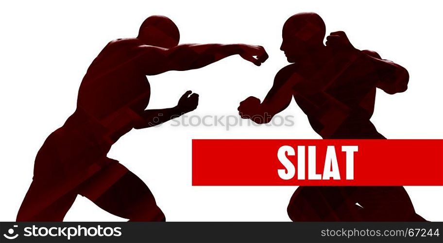 Silat Class with Silhouette of Two Men Fighting. Silat