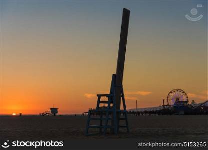 Silhouette at dusk on Santa Monica Beach, California